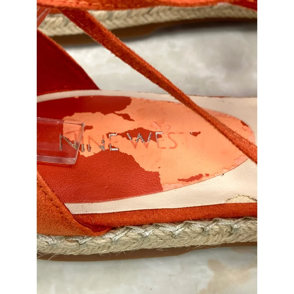 Nine West Ultrao Lace Up Espadrille Flats Womens 6.5 Orange Geometric Boho NWT